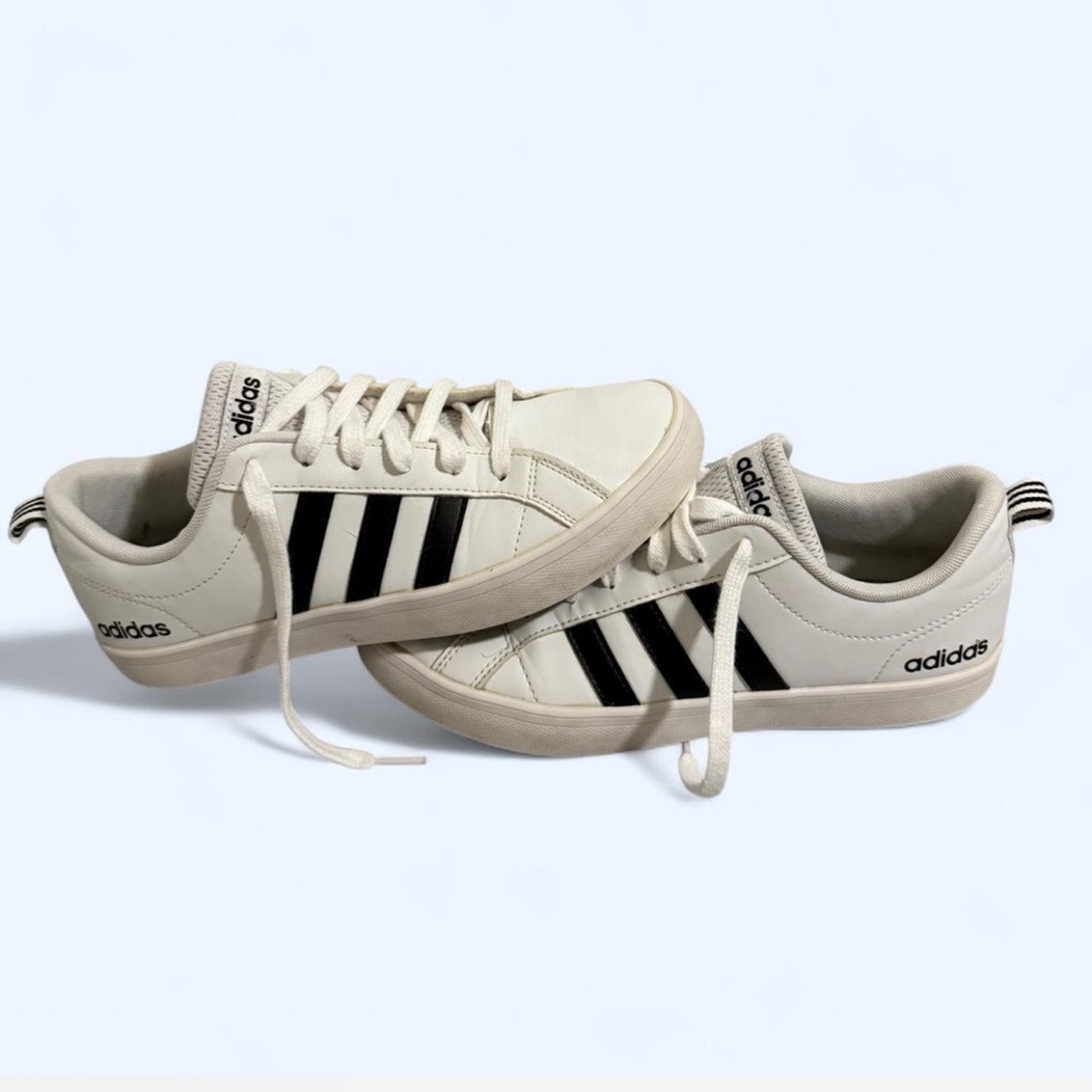 Adidas Men's White and Black Striped Sneakers